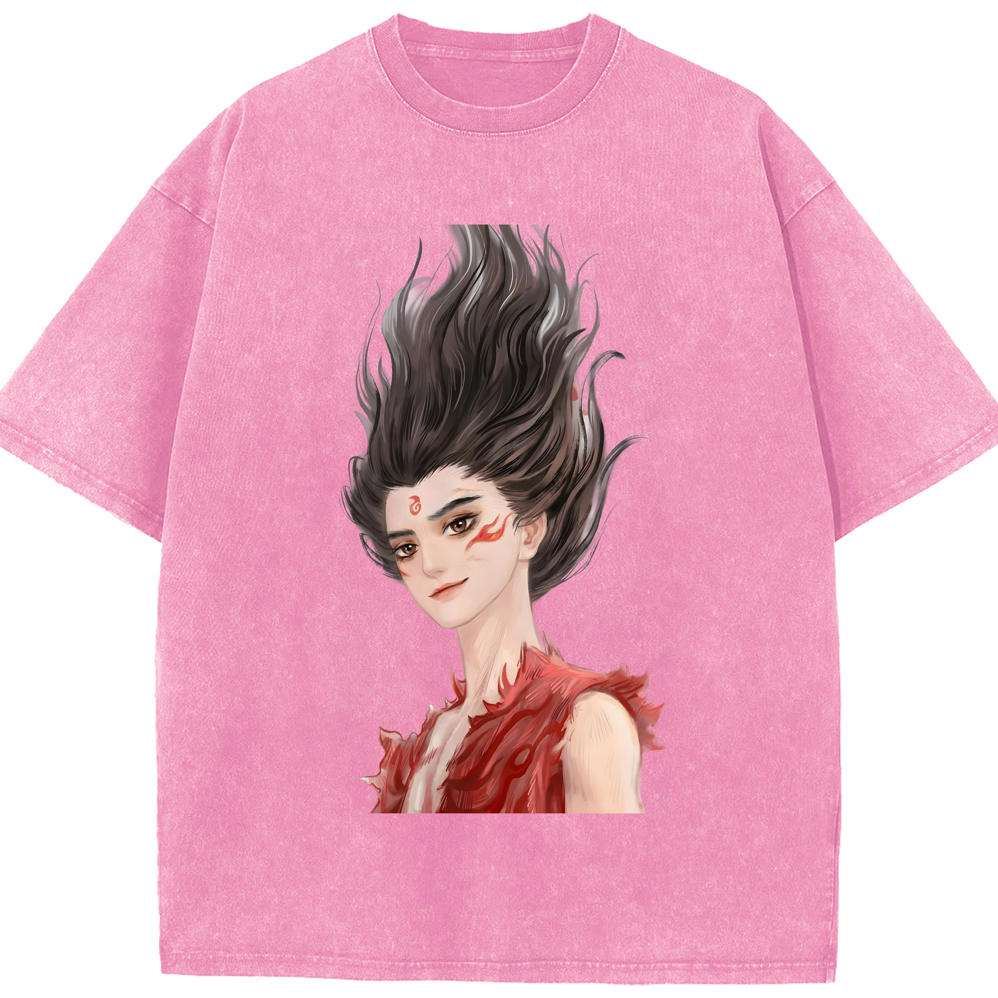 （画像用） Ne Zha 2 ナタ 魔童の大暴れ 綿100% ヴィンテージ風 半袖Tシャツ（フロントプリント）